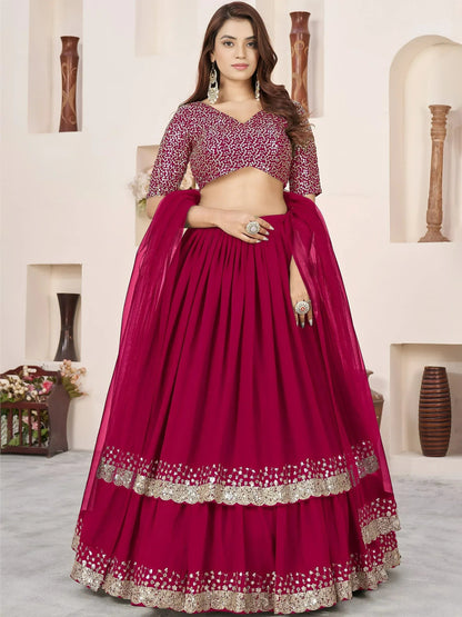 Tulsi Art Beautiful Pink Sequins Georgette Wedding Wear Lehenga Choli