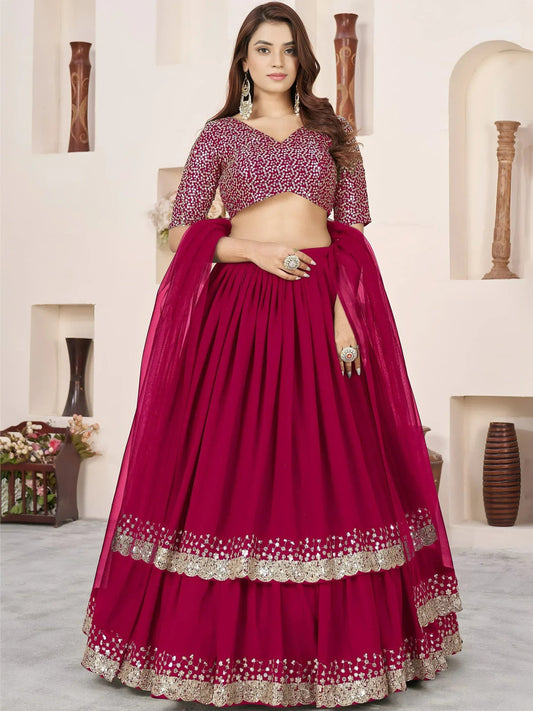 Tulsi Art Beautiful Pink Sequins Georgette Wedding Wear Lehenga Choli