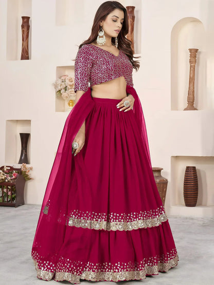 Tulsi Art Beautiful Pink Sequins Georgette Wedding Wear Lehenga Choli