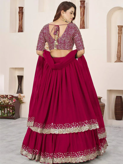 Tulsi Art Beautiful Pink Sequins Georgette Wedding Wear Lehenga Choli