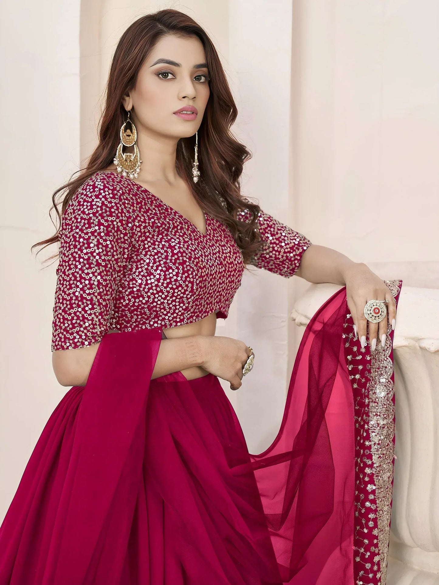 Tulsi Art Beautiful Pink Sequins Georgette Wedding Wear Lehenga Choli