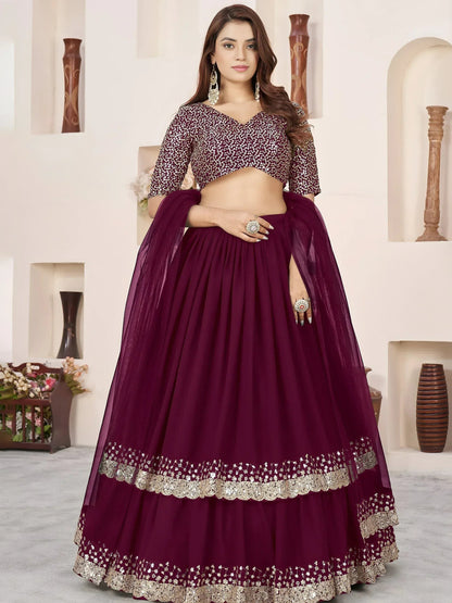 Tulsi Art Charming Purple Sequins Georgette Engagement Wear Lehenga Choli