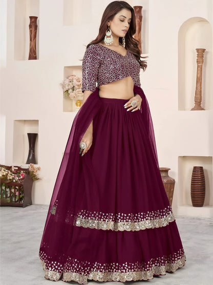 Tulsi Art Charming Purple Sequins Georgette Engagement Wear Lehenga Choli