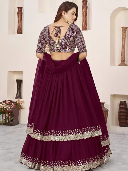 Tulsi Art Charming Purple Sequins Georgette Engagement Wear Lehenga Choli