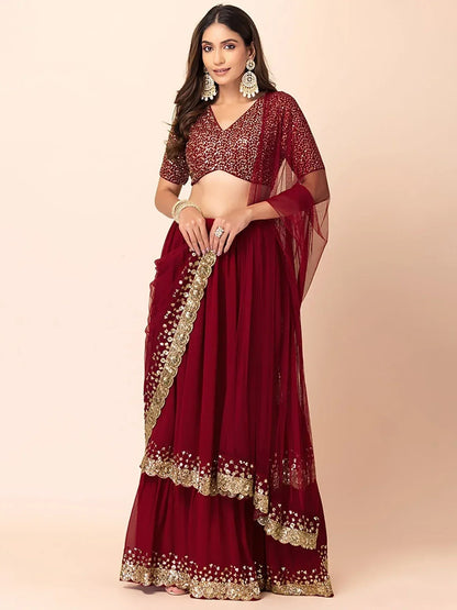Tulsi Art Wonderful Maroon Sequins Georgette Party Wear Lehenga Choli