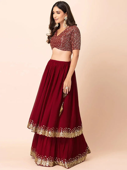 Tulsi Art Wonderful Maroon Sequins Georgette Party Wear Lehenga Choli