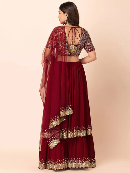 Tulsi Art Wonderful Maroon Sequins Georgette Party Wear Lehenga Choli