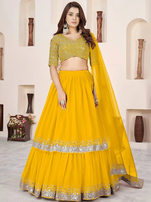 Tulsi Art Stunning Yellow Sequins Georgette Haldi Wear Lehenga Choli