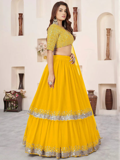 Tulsi Art Stunning Yellow Sequins Georgette Haldi Wear Lehenga Choli