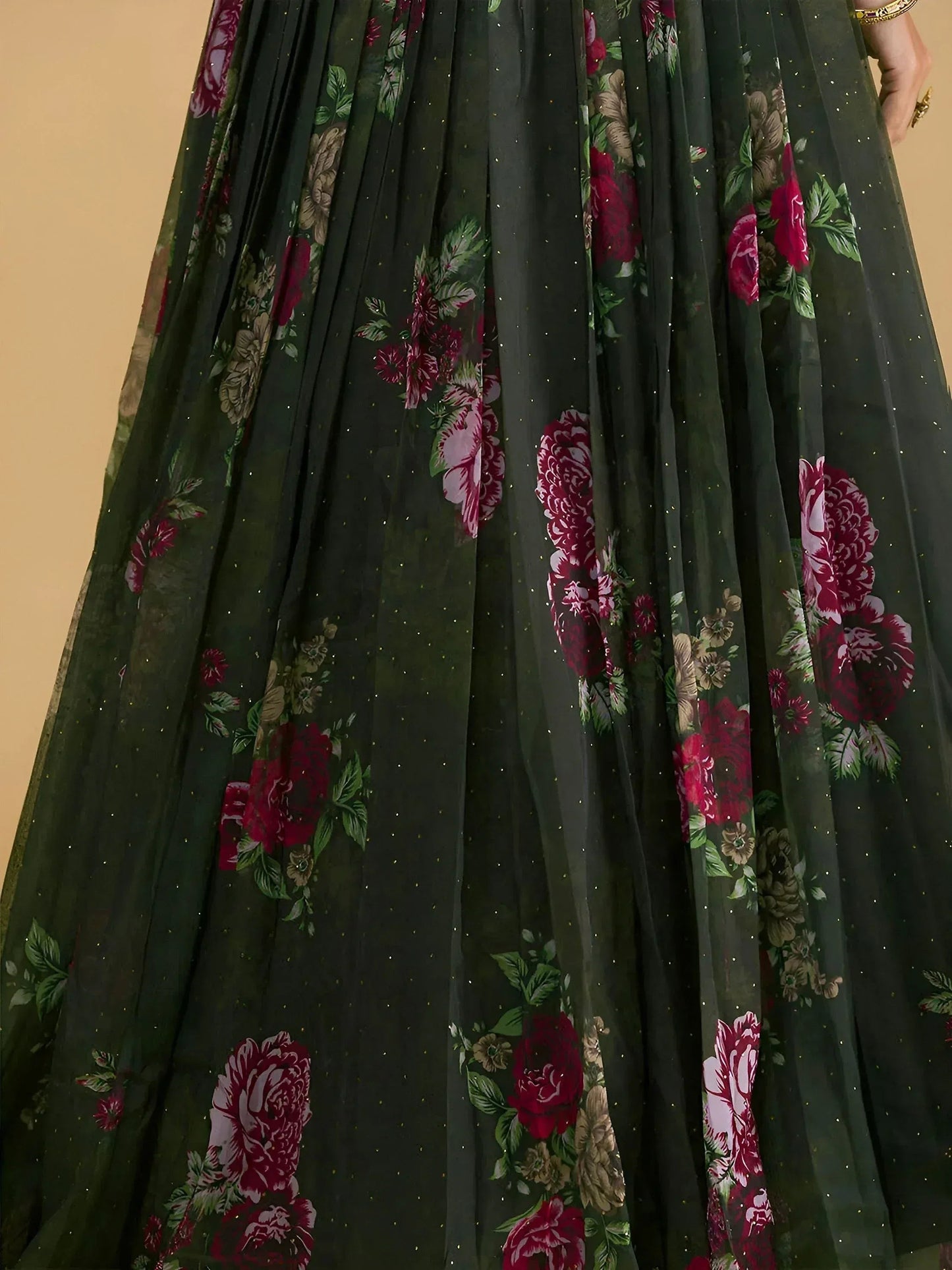 Tulsi Art Beautiful Green Floral Printed Organza Lehenga Choli With Dupatta