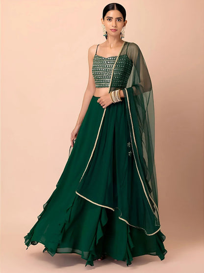 Tulsi Art Beautiful Green Georgette Mehendi Wear Lehenga With Sequins Choli