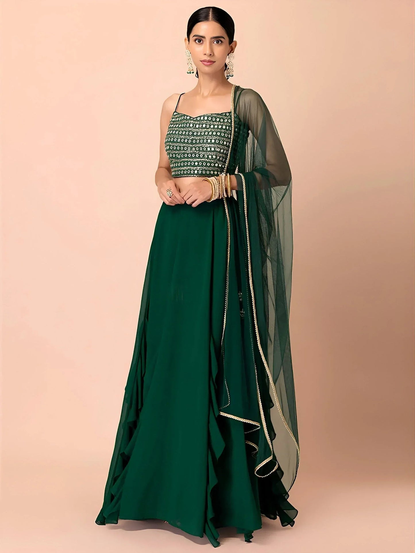 Tulsi Art Beautiful Green Georgette Mehendi Wear Lehenga With Sequins Choli