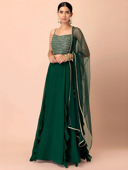Tulsi Art Beautiful Green Georgette Mehendi Wear Lehenga With Sequins Choli