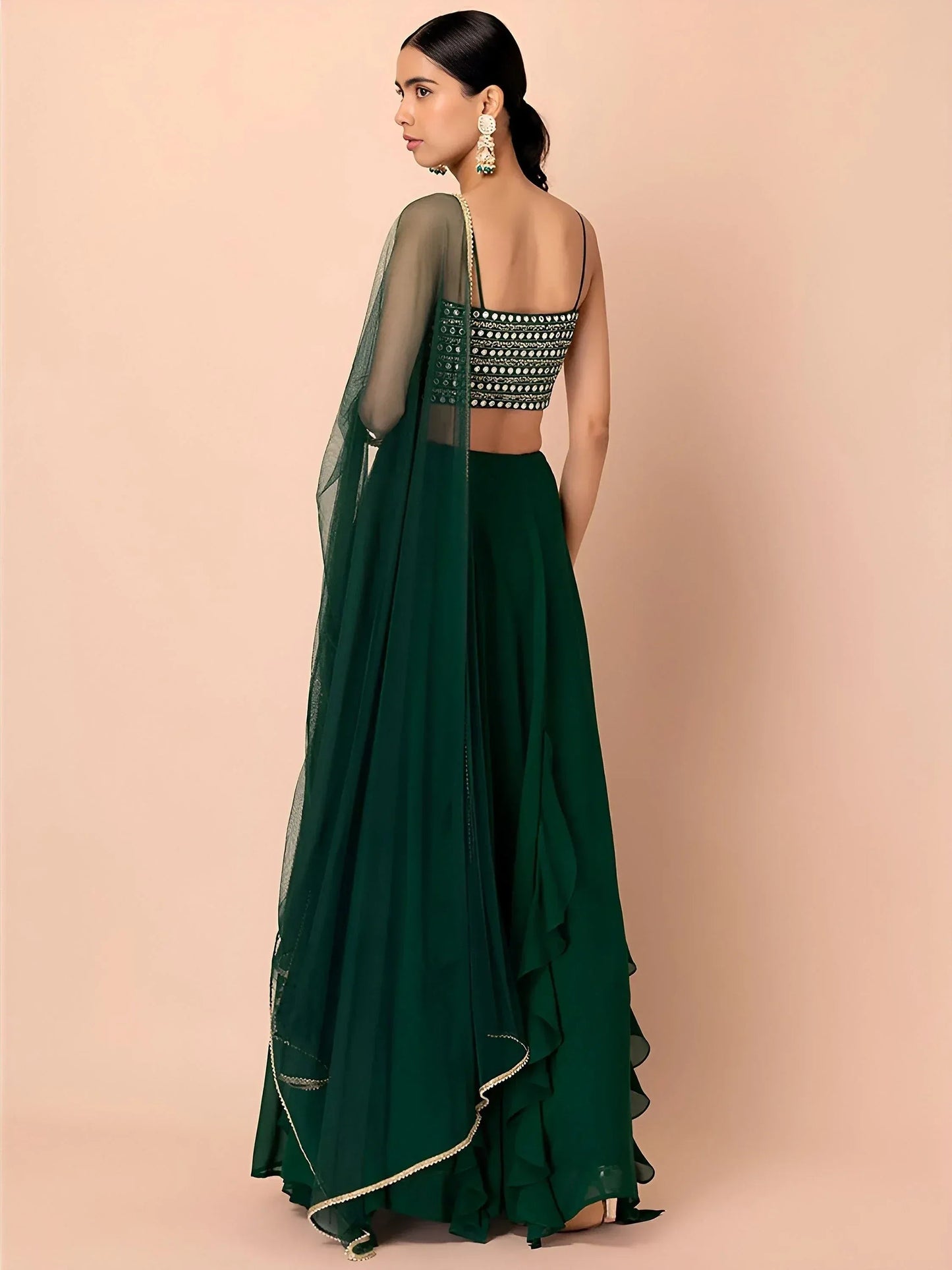 Tulsi Art Beautiful Green Georgette Mehendi Wear Lehenga With Sequins Choli