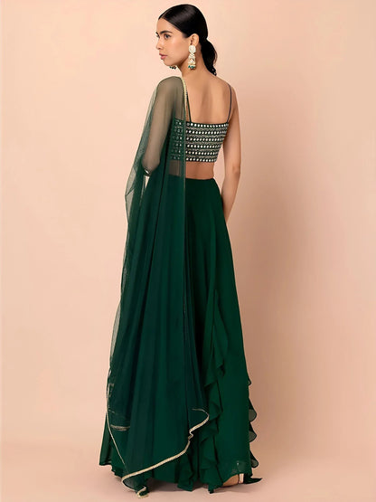 Tulsi Art Beautiful Green Georgette Mehendi Wear Lehenga With Sequins Choli