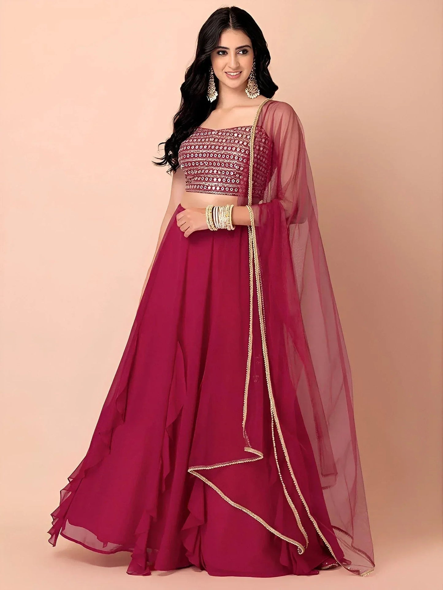 Tulsi Art Gorgeous Pink Georgette Reception Wear Lehenga Choli With Dupatta