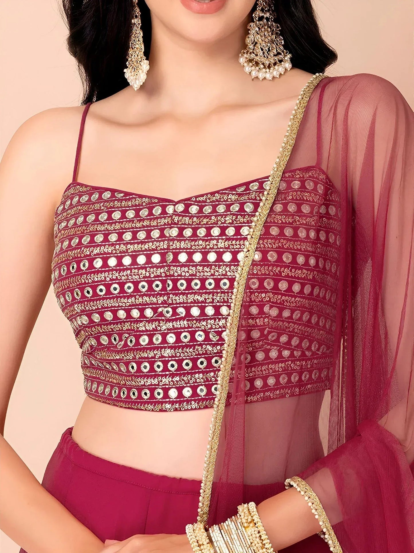 Tulsi Art Gorgeous Pink Georgette Reception Wear Lehenga Choli With Dupatta