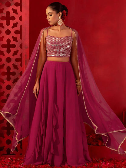 Tulsi Art Gorgeous Pink Georgette Reception Wear Lehenga Choli With Dupatta