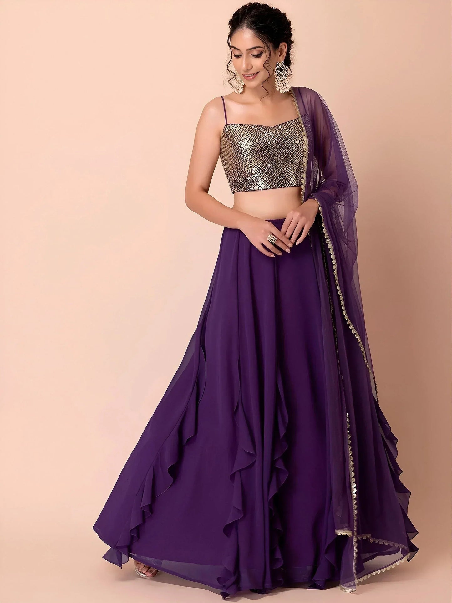 Tulsi Art Charming Purple Georgette Party Wear Lehenga With Sequins Choli