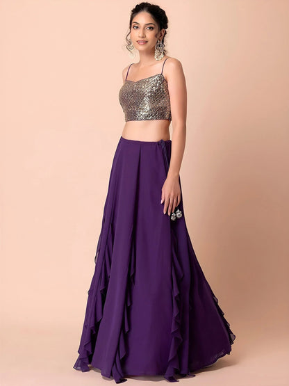 Tulsi Art Charming Purple Georgette Party Wear Lehenga With Sequins Choli