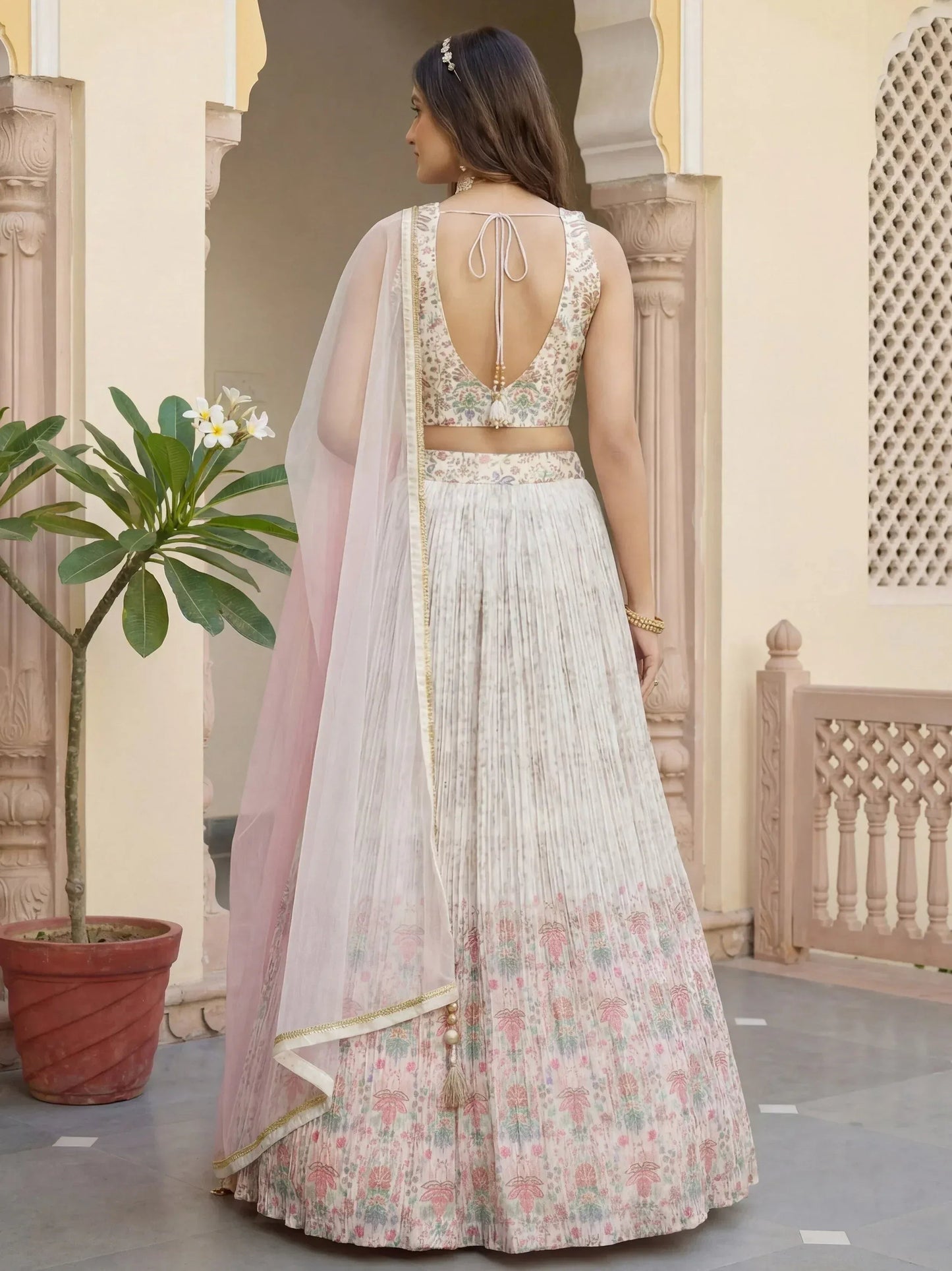 Tulsi Art Pretty Off-White Digital Printed Georgette Festive Wear Lehenga Choli