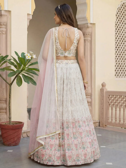Tulsi Art Pretty Off-White Digital Printed Georgette Festive Wear Lehenga Choli