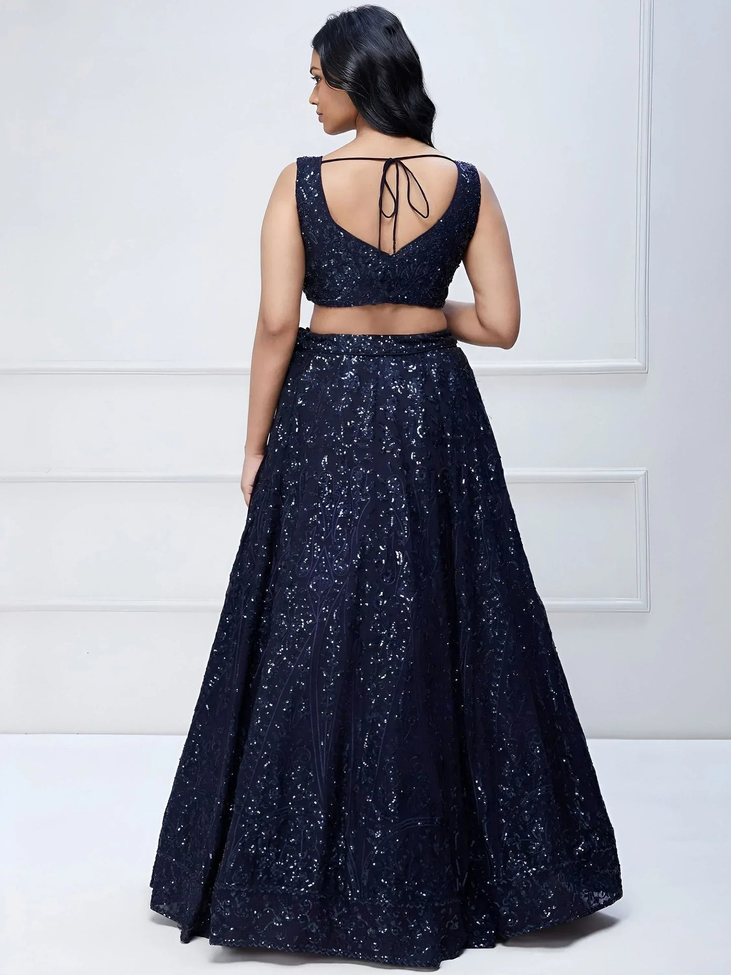 Tulsi Art Amazing Navy Blue Sequins Georgette Reception Wear Lehenga Choli
