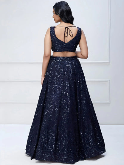 Tulsi Art Amazing Navy Blue Sequins Georgette Reception Wear Lehenga Choli