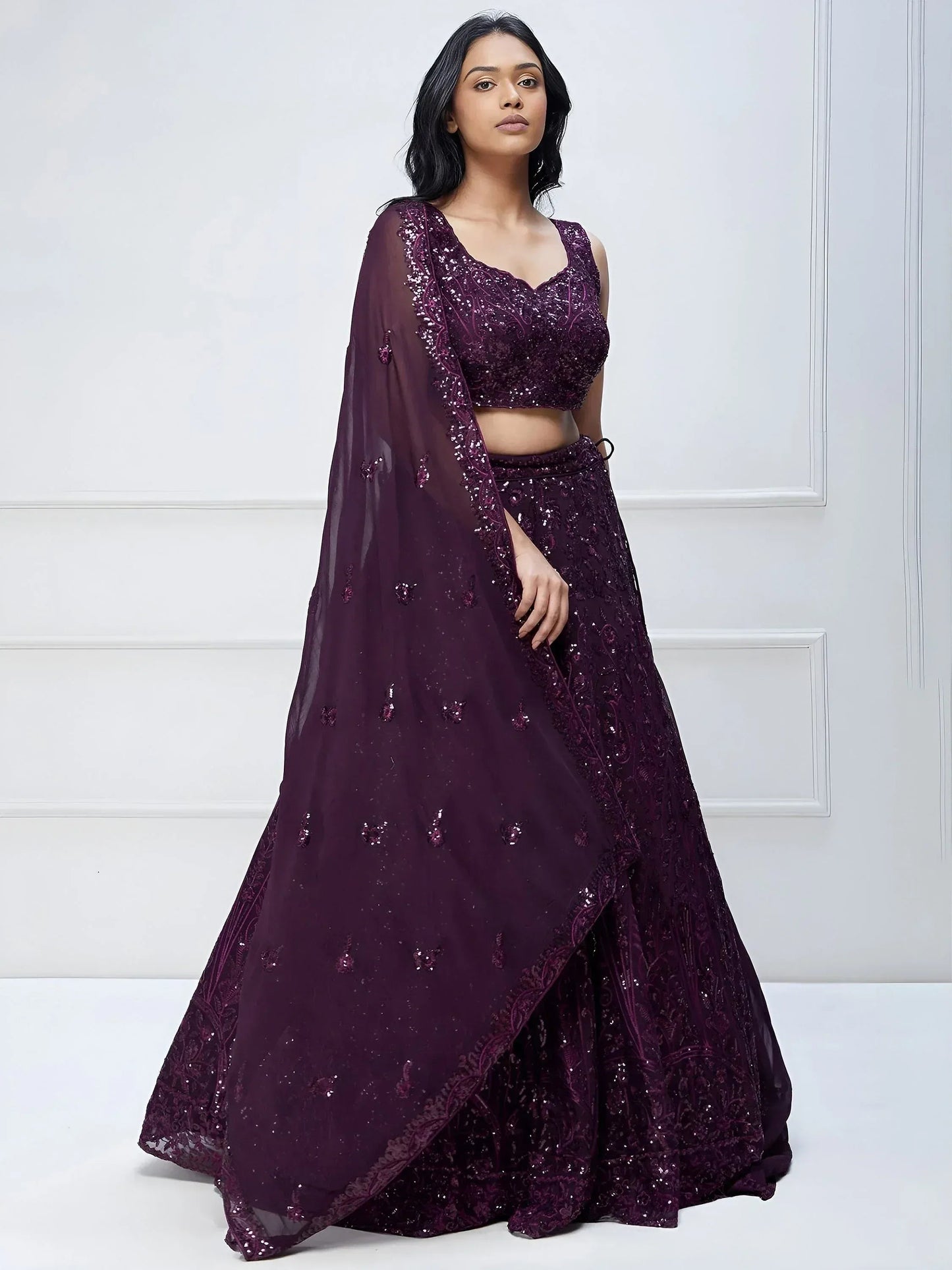 Tulsi Art Wonderful Purple Sequins Georgette Party Wear Lehenga Choli