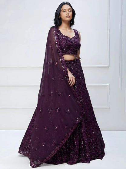 Tulsi Art Wonderful Purple Sequins Georgette Party Wear Lehenga Choli