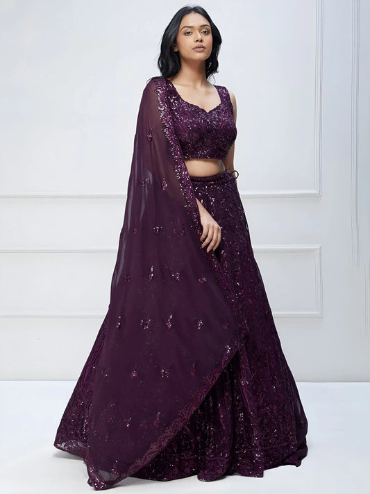 Tulsi Art Wonderful Purple Sequins Georgette Party Wear Lehenga Choli