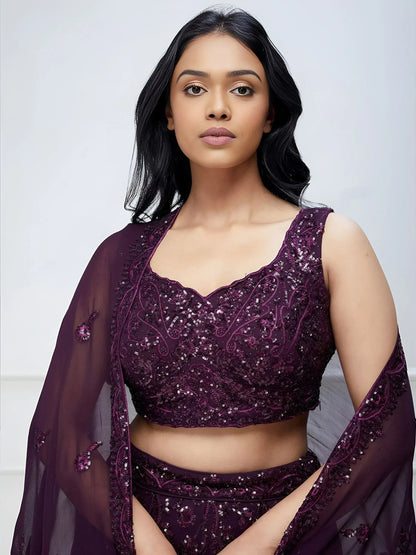 Tulsi Art Wonderful Purple Sequins Georgette Party Wear Lehenga Choli