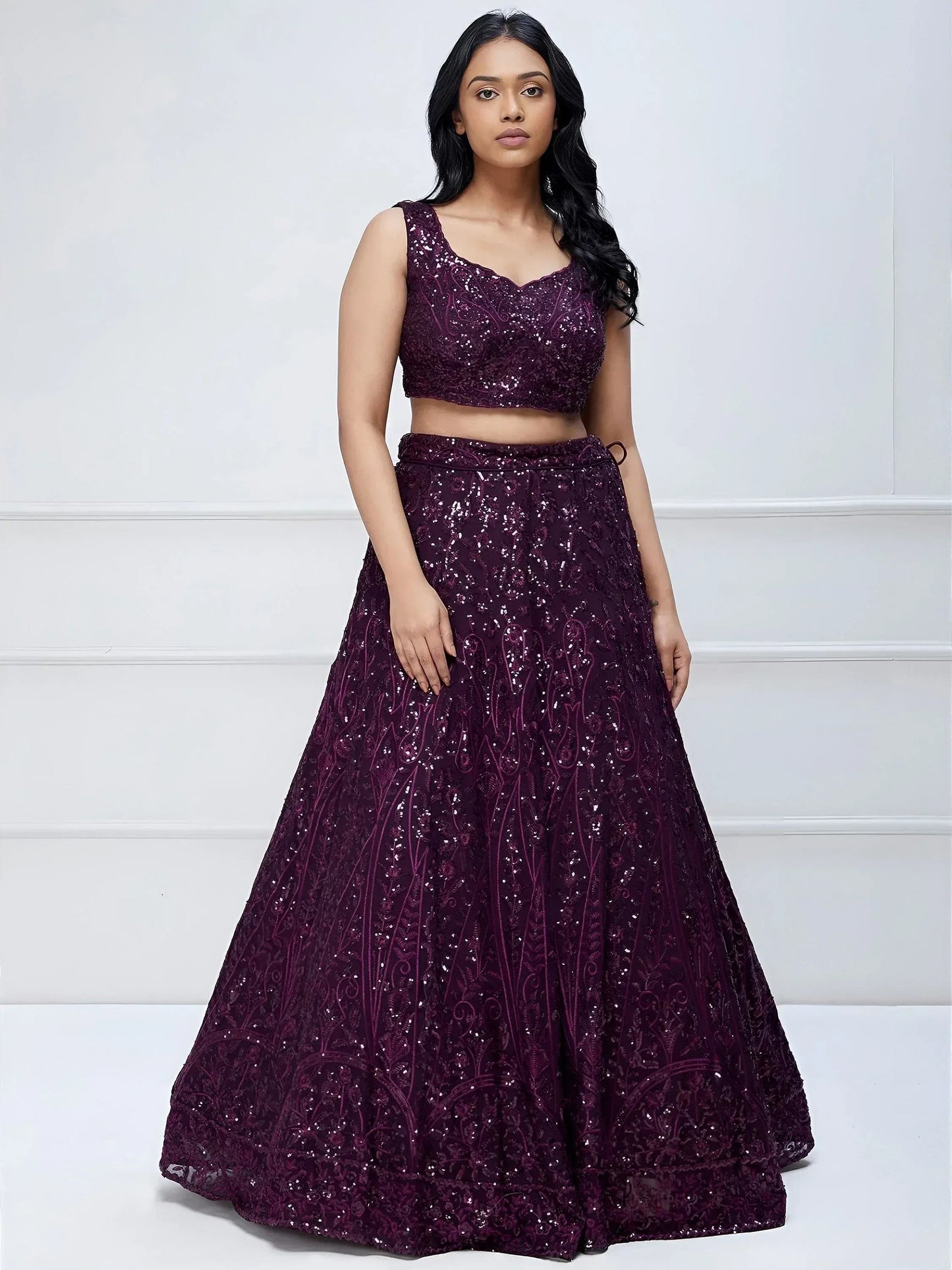Tulsi Art Wonderful Purple Sequins Georgette Party Wear Lehenga Choli