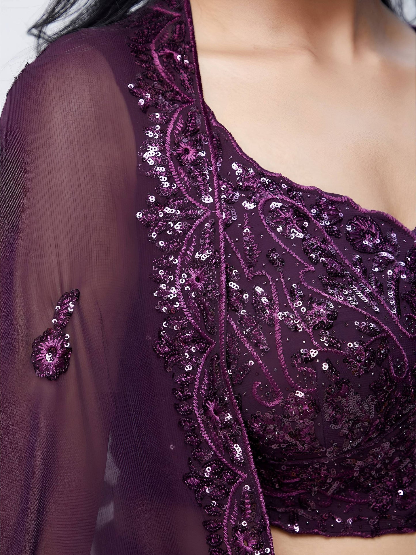 Tulsi Art Wonderful Purple Sequins Georgette Party Wear Lehenga Choli