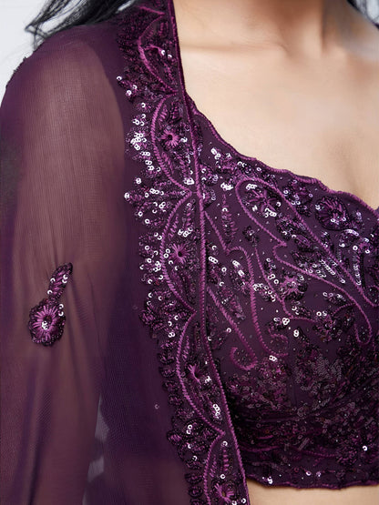 Tulsi Art Wonderful Purple Sequins Georgette Party Wear Lehenga Choli