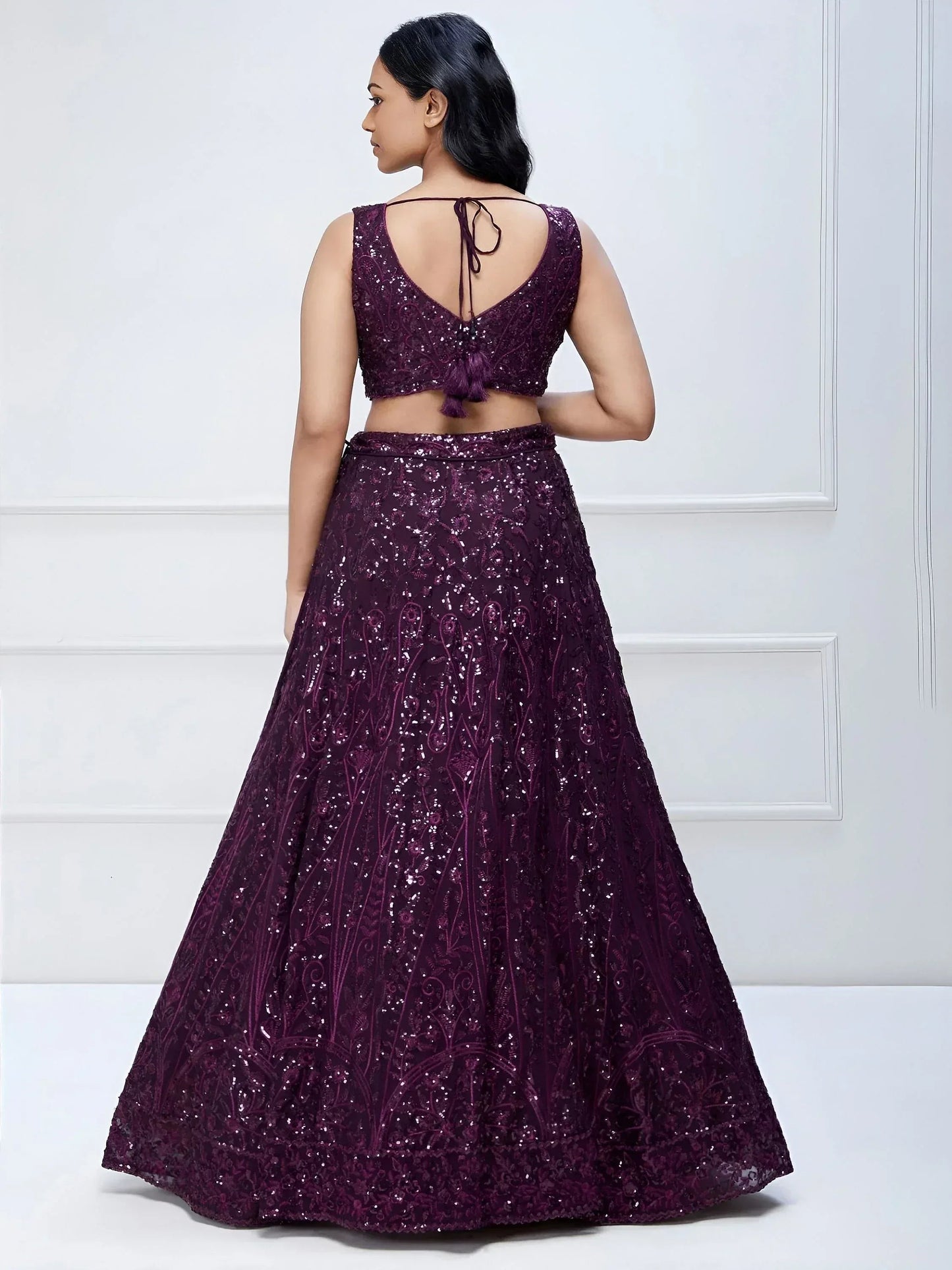 Tulsi Art Wonderful Purple Sequins Georgette Party Wear Lehenga Choli