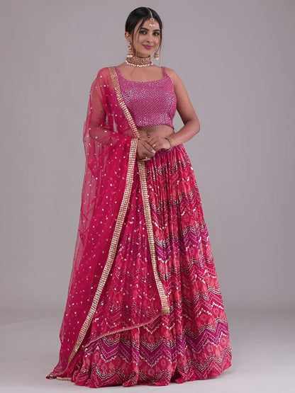 Tulsi Art Glamorous Pink Digital Printed Georgette Wedding Wear Lehenga Choli