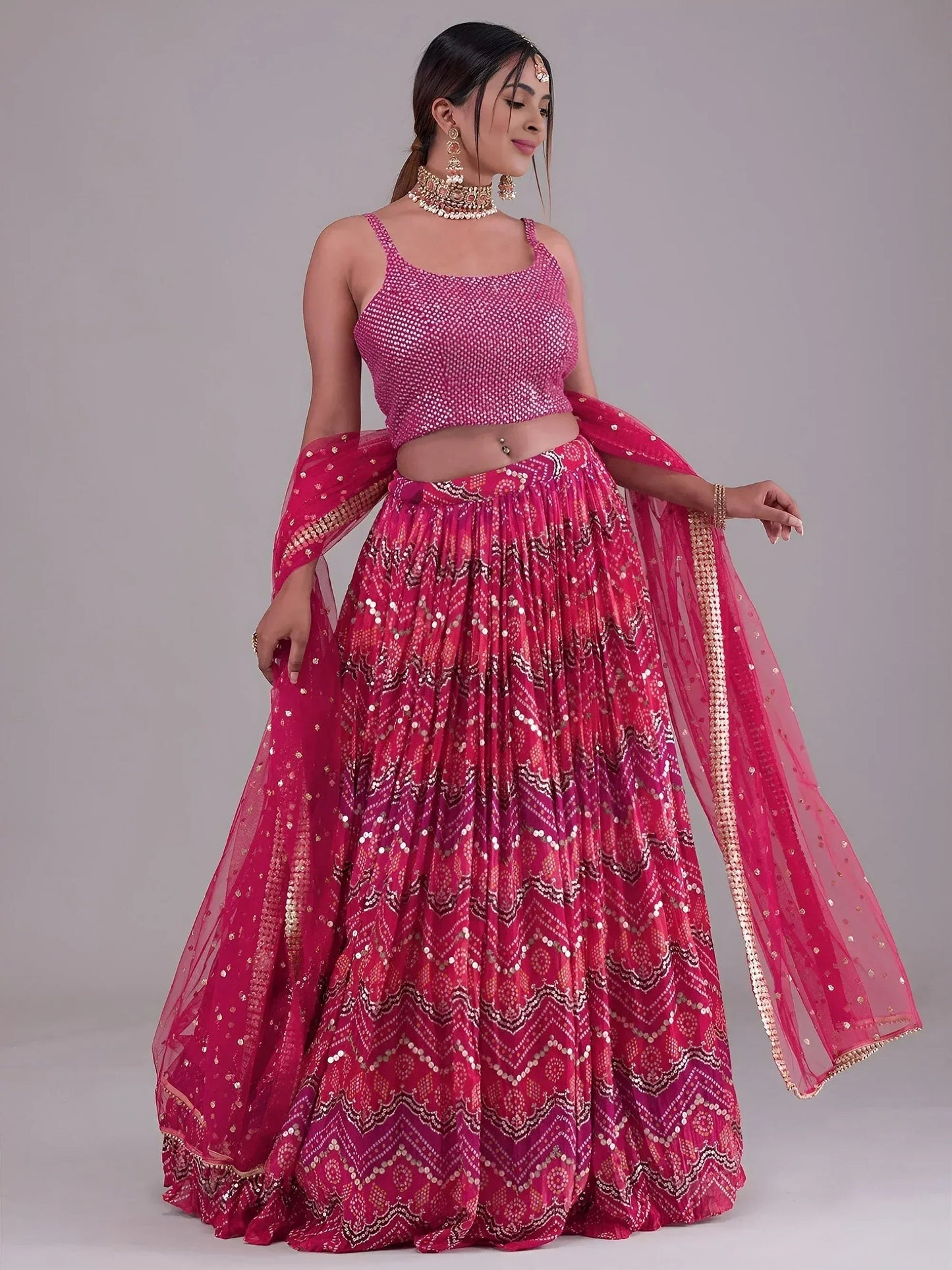 Tulsi Art Glamorous Pink Digital Printed Georgette Wedding Wear Lehenga Choli