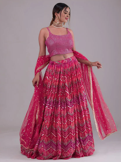 Tulsi Art Glamorous Pink Digital Printed Georgette Wedding Wear Lehenga Choli