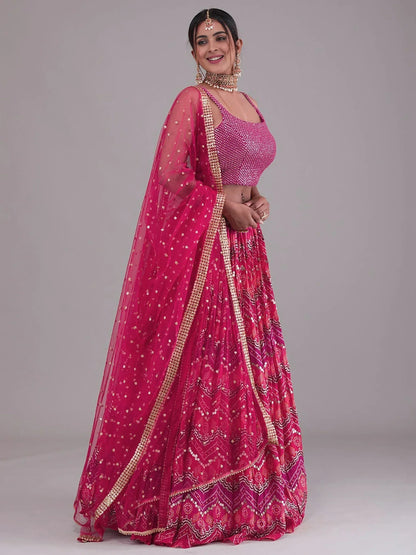 Tulsi Art Glamorous Pink Digital Printed Georgette Wedding Wear Lehenga Choli