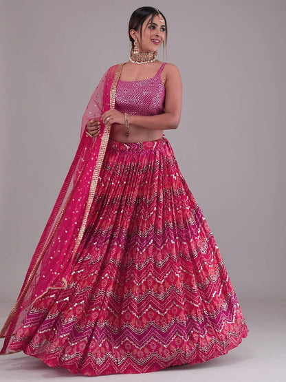 Tulsi Art Glamorous Pink Digital Printed Georgette Wedding Wear Lehenga Choli