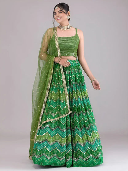 Tulsi Art Awesome Green Digital Printed Georgette Festive Wear Lehenga Choli