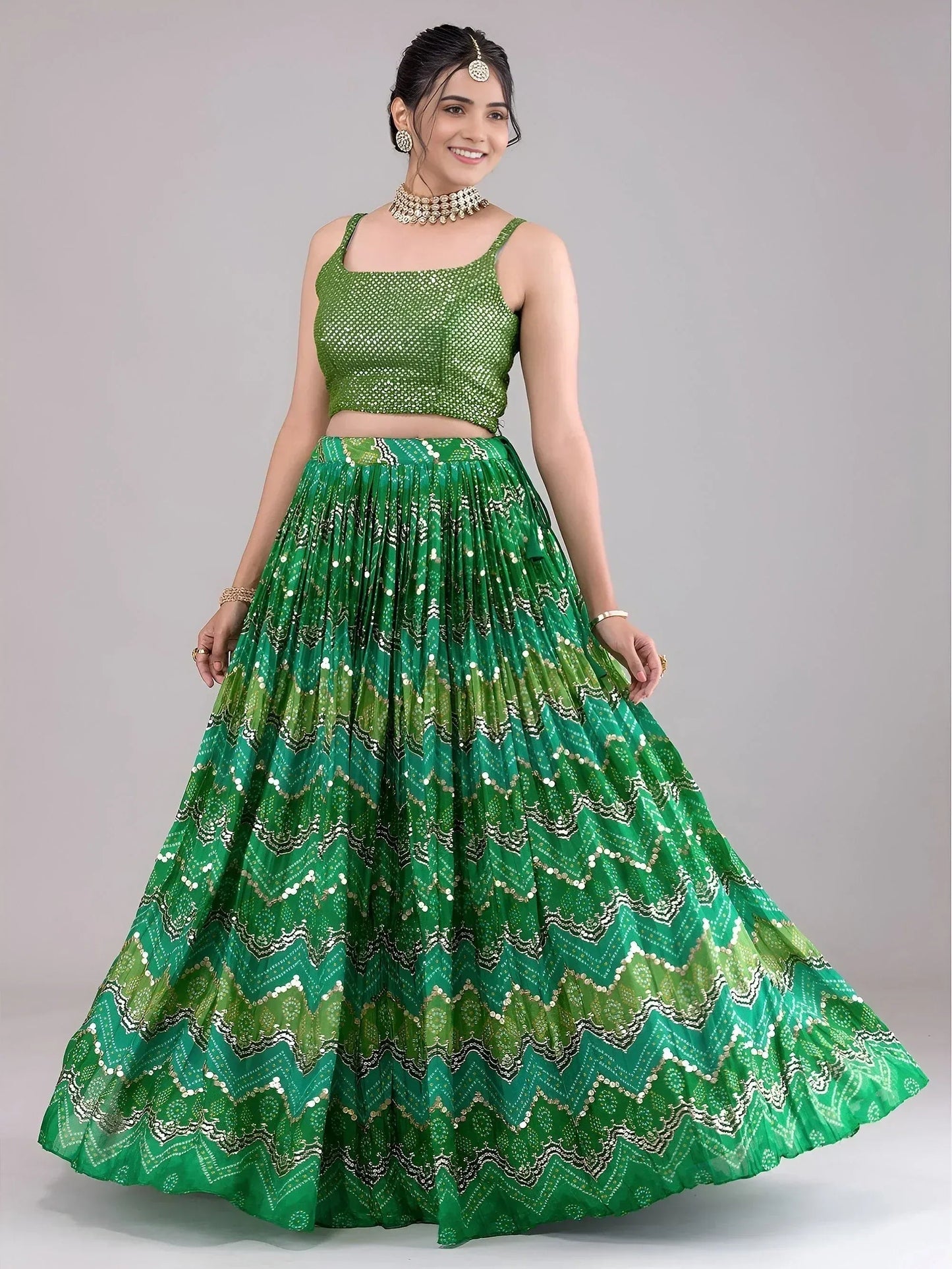 Tulsi Art Awesome Green Digital Printed Georgette Festive Wear Lehenga Choli