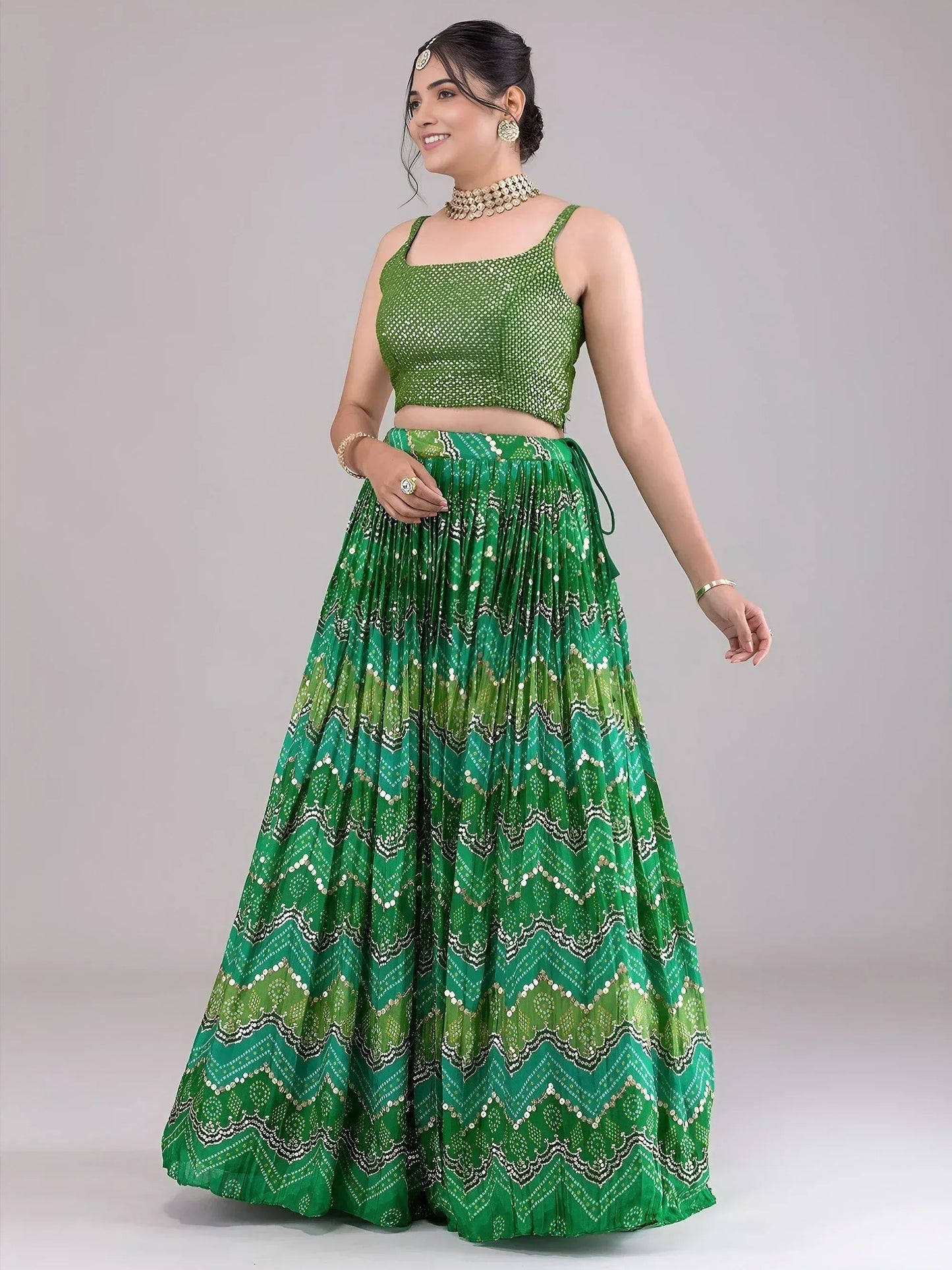 Tulsi Art Awesome Green Digital Printed Georgette Festive Wear Lehenga Choli