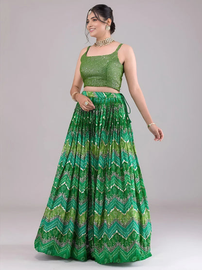 Tulsi Art Awesome Green Digital Printed Georgette Festive Wear Lehenga Choli