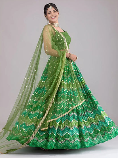 Tulsi Art Awesome Green Digital Printed Georgette Festive Wear Lehenga Choli