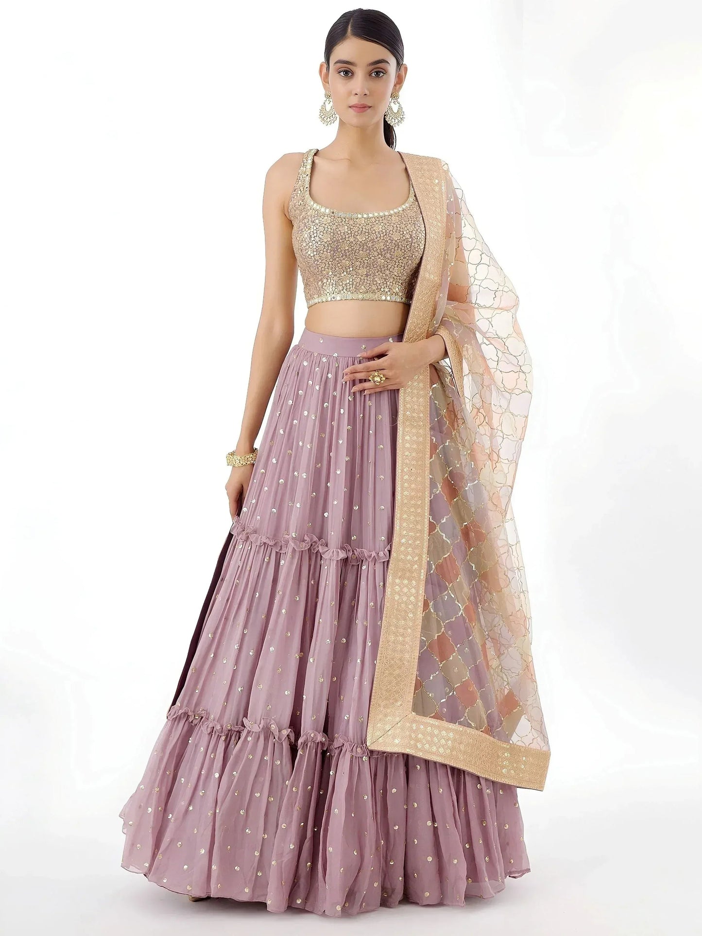 Tulsi Art Beautiful Dusty Pink Zari Work Georgette Party Wear Lehenga Choli