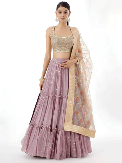 Tulsi Art Beautiful Dusty Pink Zari Work Georgette Party Wear Lehenga Choli