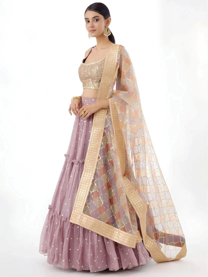 Tulsi Art Beautiful Dusty Pink Zari Work Georgette Party Wear Lehenga Choli