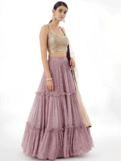 Tulsi Art Beautiful Dusty Pink Zari Work Georgette Party Wear Lehenga Choli